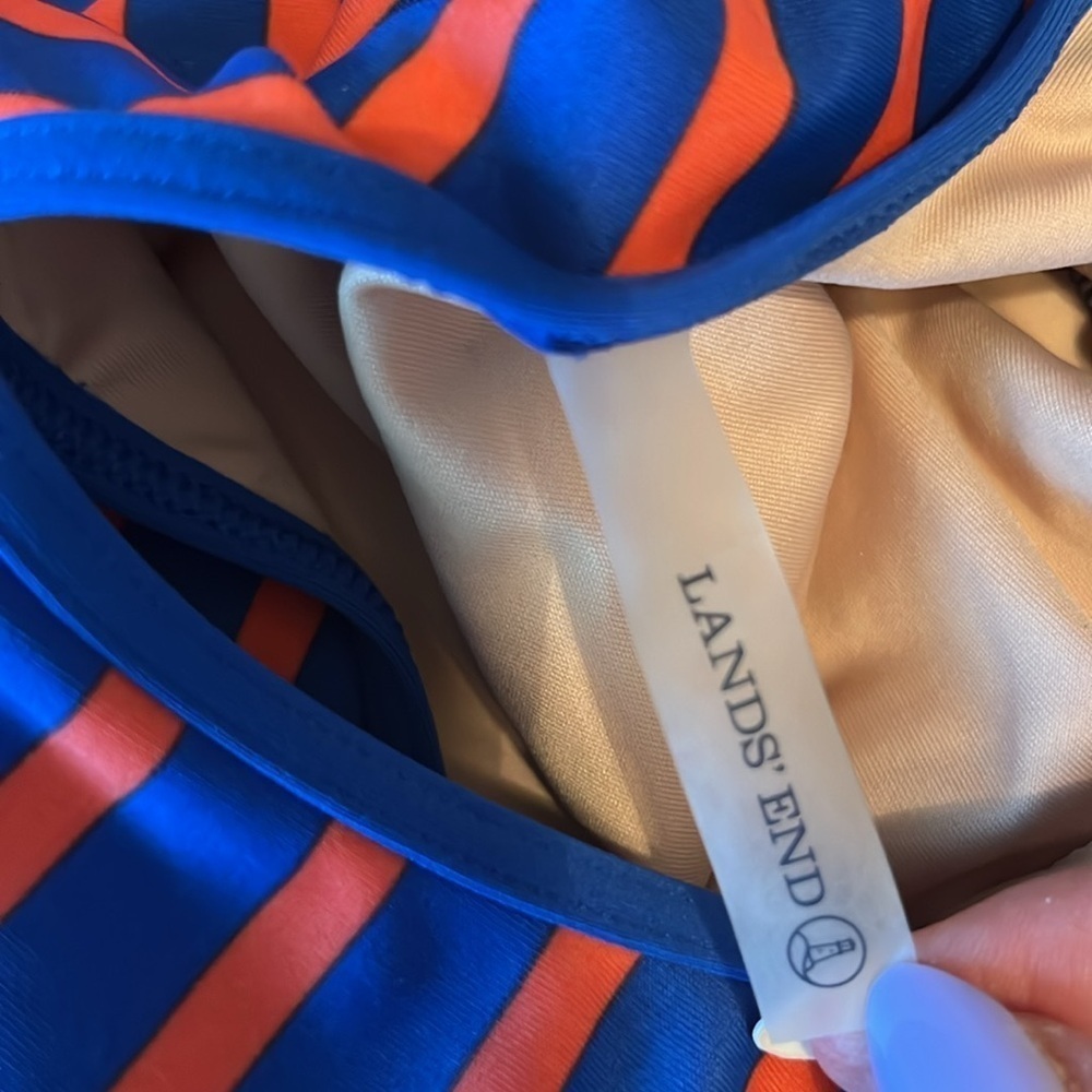 Lands’End one piece swimsuit, size 16 blue orange striped new without tags - Picture 7 of 8
